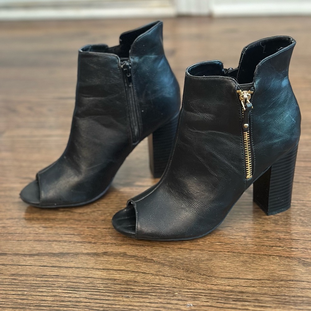 BAMBOO Black Peep-Toe Ankle Booties